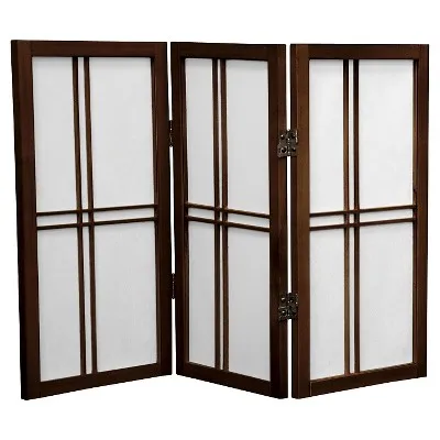 Oriental Furniture 2 ft. Tall Desktop Double Cross Shoji Screen - Walnut - 3 Panels