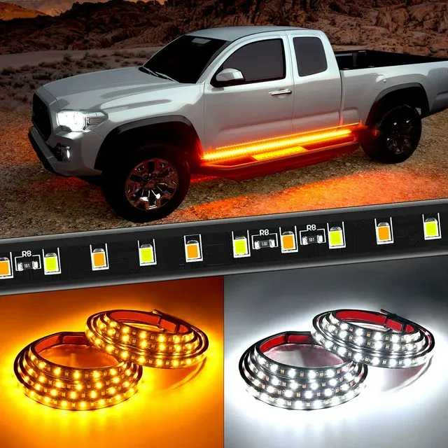 Nilight Truck LED Running Board Lights 2pcs 48nch LED Side Maker Light with White Courtesy Light & Sequential Amber Turn Signal Light LED Lighting