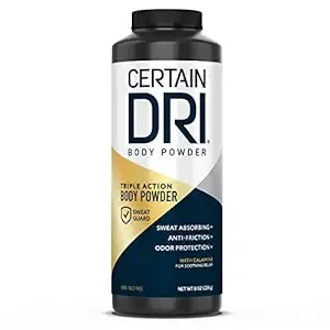 Certain Dri Body Powder for Men & Women, Maximum Sweat Absorption, Moisture & Odor Control, Itch-Free Foot and Body Powder, Talc-Free Formula, Gentle on Sensitive Skin, Calamine Scent, 8 oz