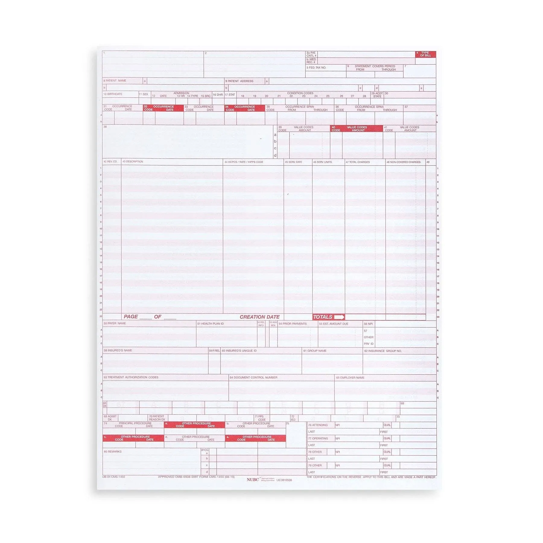 500 UB04 Claim Forms, CMS 1450 Health Insurance Claim Forms for Hospitals and Medical Facilities, Standard Uniform Billing Form for Major Insurance Providers Including Medicare, 500 Pack, 8.5 x 11 in