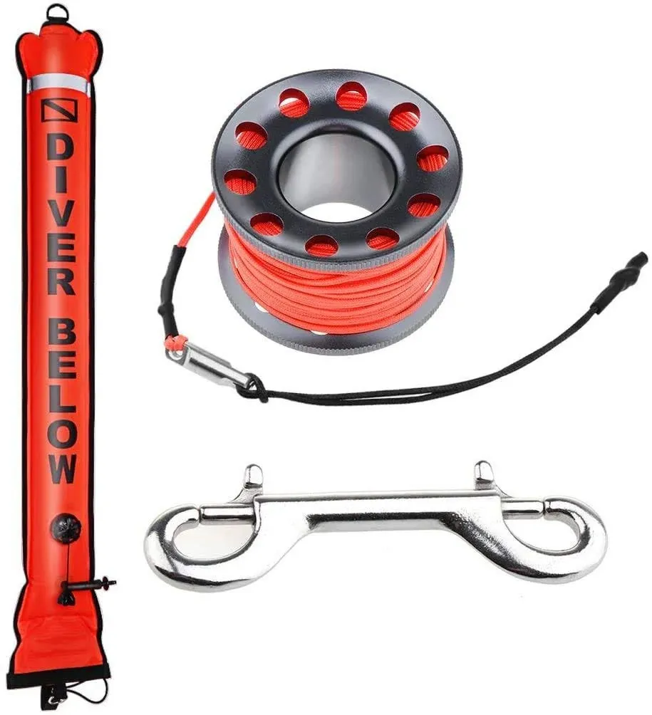 Seafard 4ft Red Scuba Diving Open Bottom Surface Marker Buoy (SMB) with 49ft ...