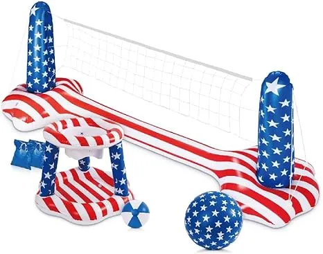 10.4' Pool Volleyball Set - Upgraded Inground Pool Volleyball Net & Basketball Hoop, Inflatable Water Games for Adults and Family, Pool Floating Toys for Kids 8-12 | Teens Summer Swimming Floaties