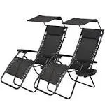 Zero Gravity Chairs 2 Pack Patio Lounge Outdoor Folding Recliner Canopy Sunshade