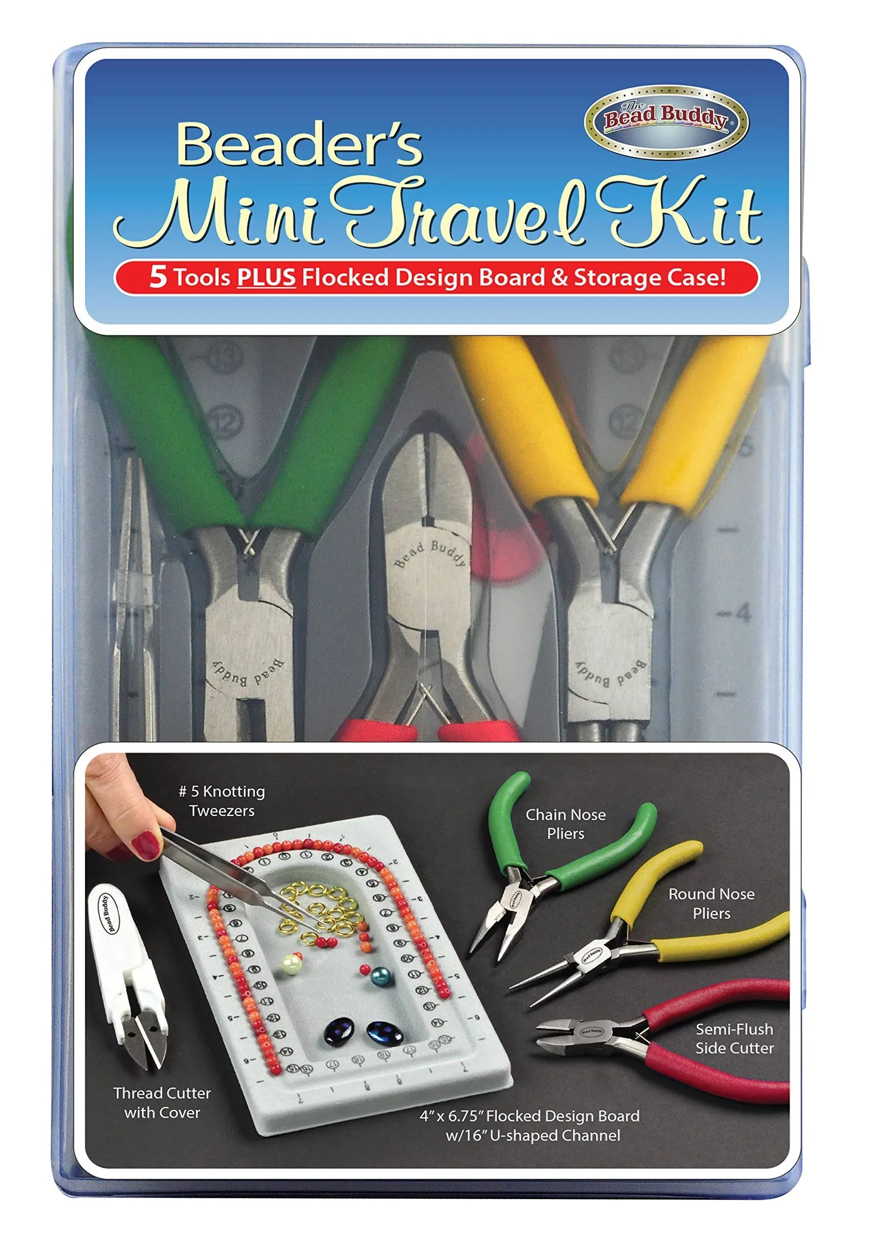 BEAD BUDDY BEADERS MINI TRAVEL KIT 5 TOOLS DESIGN BOARD AND CASE