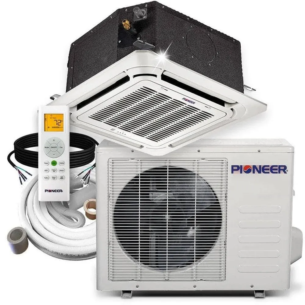 Pioneer | 12,000 BTU 8-Way Cassette Ductless Inverter Mini Split Air Conditioner Heat Pump, 230V, 16 ft (Standard)