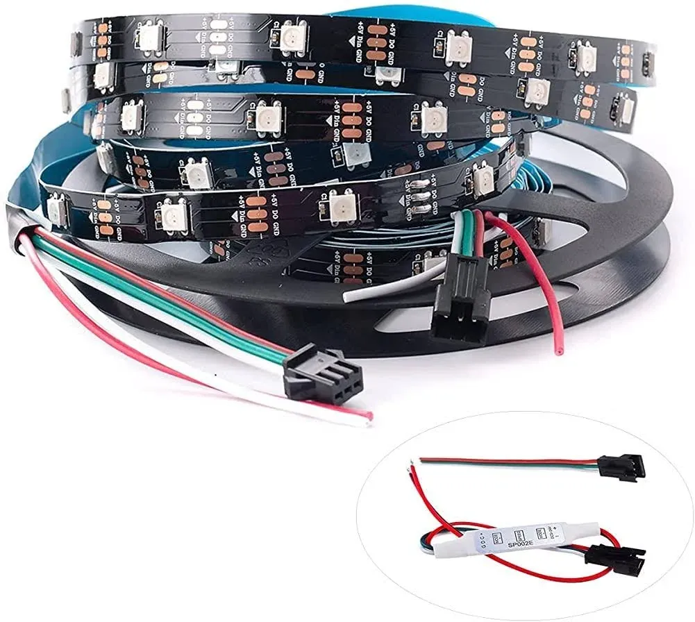 WS2812B LED Strip Individual Addressable Light Full Color SMD 5050 RGB Pixel Strip DC5V (Black PCB IP30, 16.4FT 150LED)