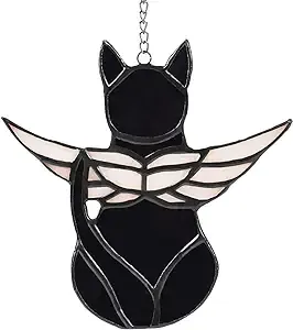 Mojoursa Angel Cat Memorial Gifts Angel Wing Cat Stained Glass Window Hanging...