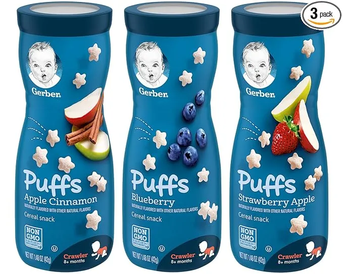 Gerber Puffs Variety Pack, 1 Strawberry Apple, 1 Blueberry, 1 Apple Cinnamon, 3 ct