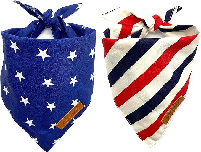 Realeaf 4th of July Dog Bandanas 2 Pack, Reversible American Flag Pet Scarf for Boy and Girl, Premium Durable Fabric, Patriotic Bandana for Small and Medium Dogs (Small)