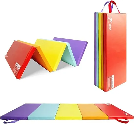 Kangaroo Hoppers Tumbling Mats for Kids, Foldable Gym Mat, Kids Gymnastics Mat with Carrying Handles for Home Activity Play,Multiple Style Choices