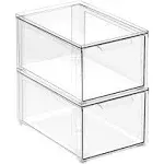 mDesign Plastic Stacking Closet Storage Organizer Bin with Drawer