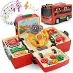 HONGTUO Fire Truck Toys with Teaching Meaning, Simulation Steering Wheel Driving Toy, Toddlers Fire Truck Toy with Sound and Light, Simulate a Rescue fire Scene，Gift for 3-5 Boys & Girls