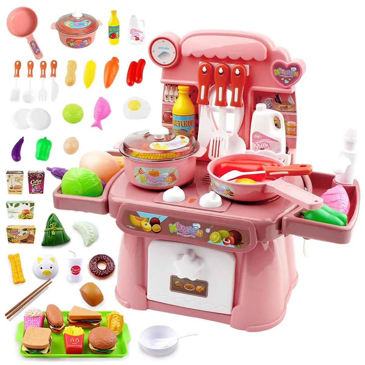 Kitchen Toys Imitated Chef Light Music Pretend Cooking Food Play Set,Children Girl Toy Gift Toy Kitchen Sink with Runnin