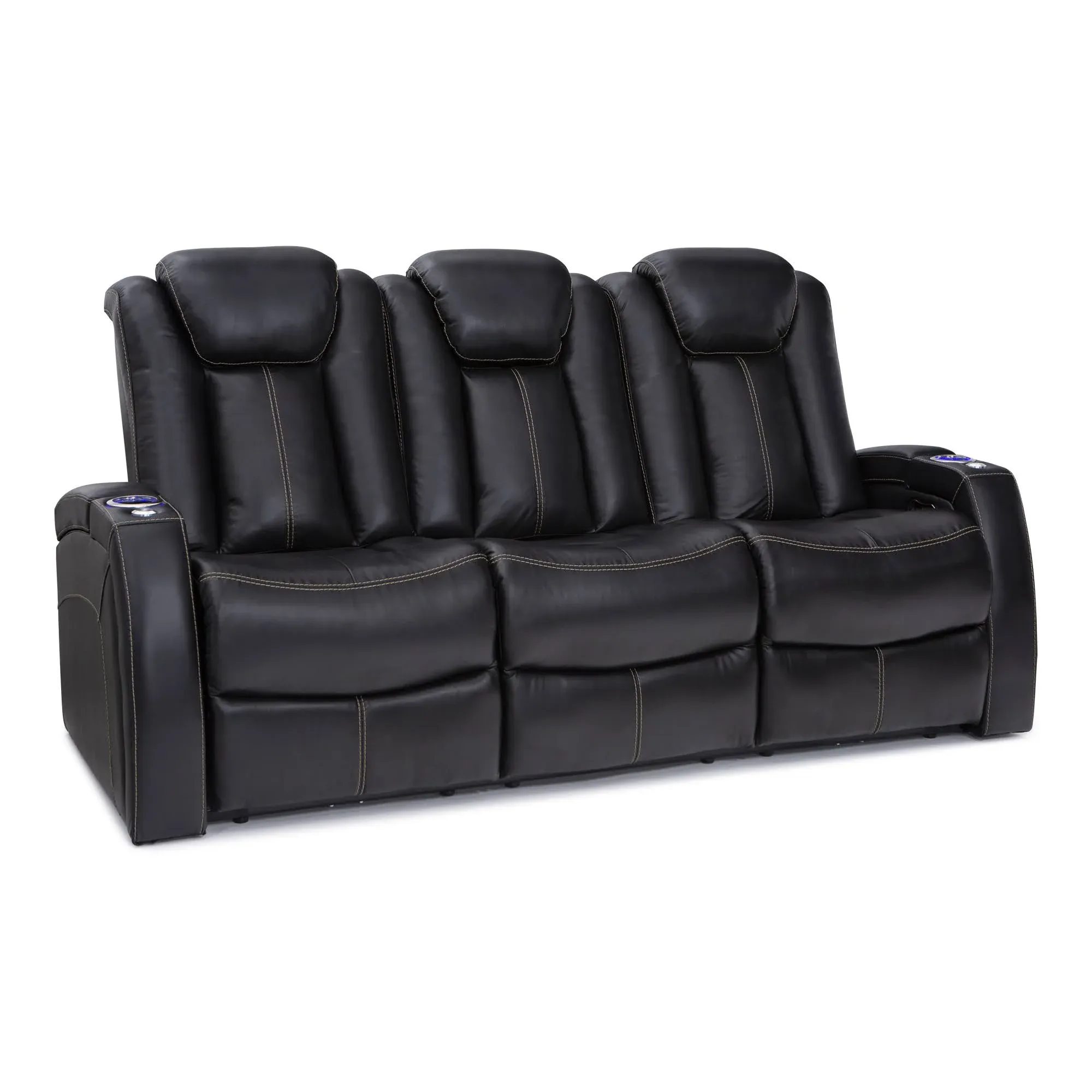 Seatcraft Omega Home Theater Seating - Living Room - Leather Gel - Power Recline - Power Headrests - USB Charging - Lighted Cup Holders - Center Storage Console (Loveseat, Brown)