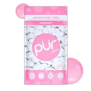 PUR Gum | Sugar Free Chewing Gum | 100% Xylitol | Vegan, Aspartame Free, Gluten Free & Diabetic Friendly | Natural Pomegranate Mint Flavored Gum, 55 Pieces (Pack of 6)