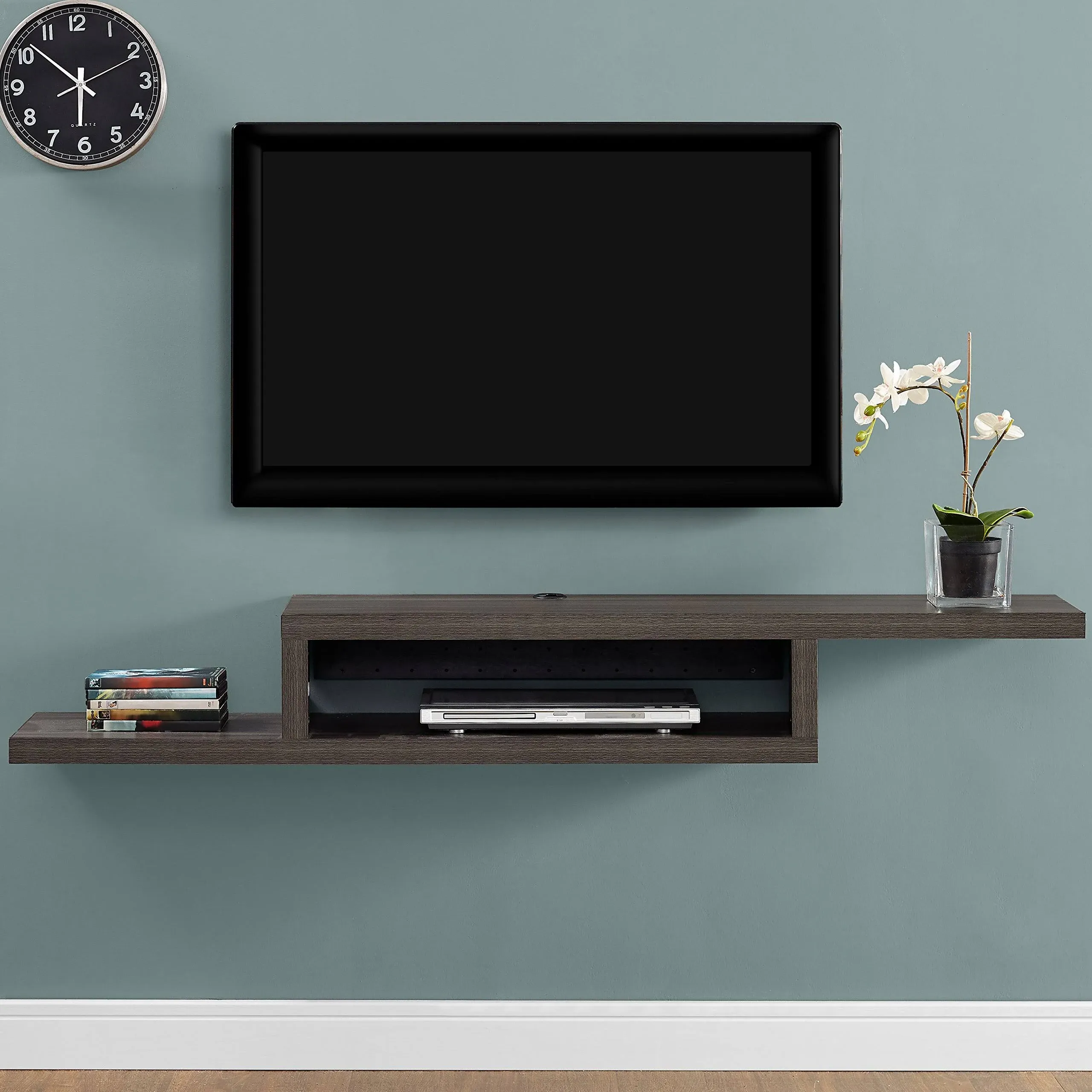 Asymmetrical Wall Mounted Wood TV Console Entertainment Center 60-inch Gray