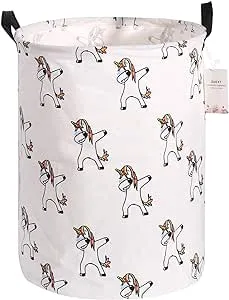 Laundry Hamper Extra Large Capacity  ZUEXT Cotton Canvas Fabric Collapsible Organizer Basket  Waterproof Clothes Laundry Hamper  Toy Bins  Gift Baskets for Bedroom  Baby Nursery (Dancing Unicorn)