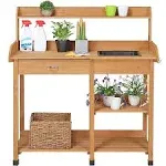 Topeakmart 45.2x17.7x47.6'' (LxWxH) Potting Benches Outdoor Garden Potting Table Work Bench with Removable Sink Drawer Rack Shelves Work Station, Wood