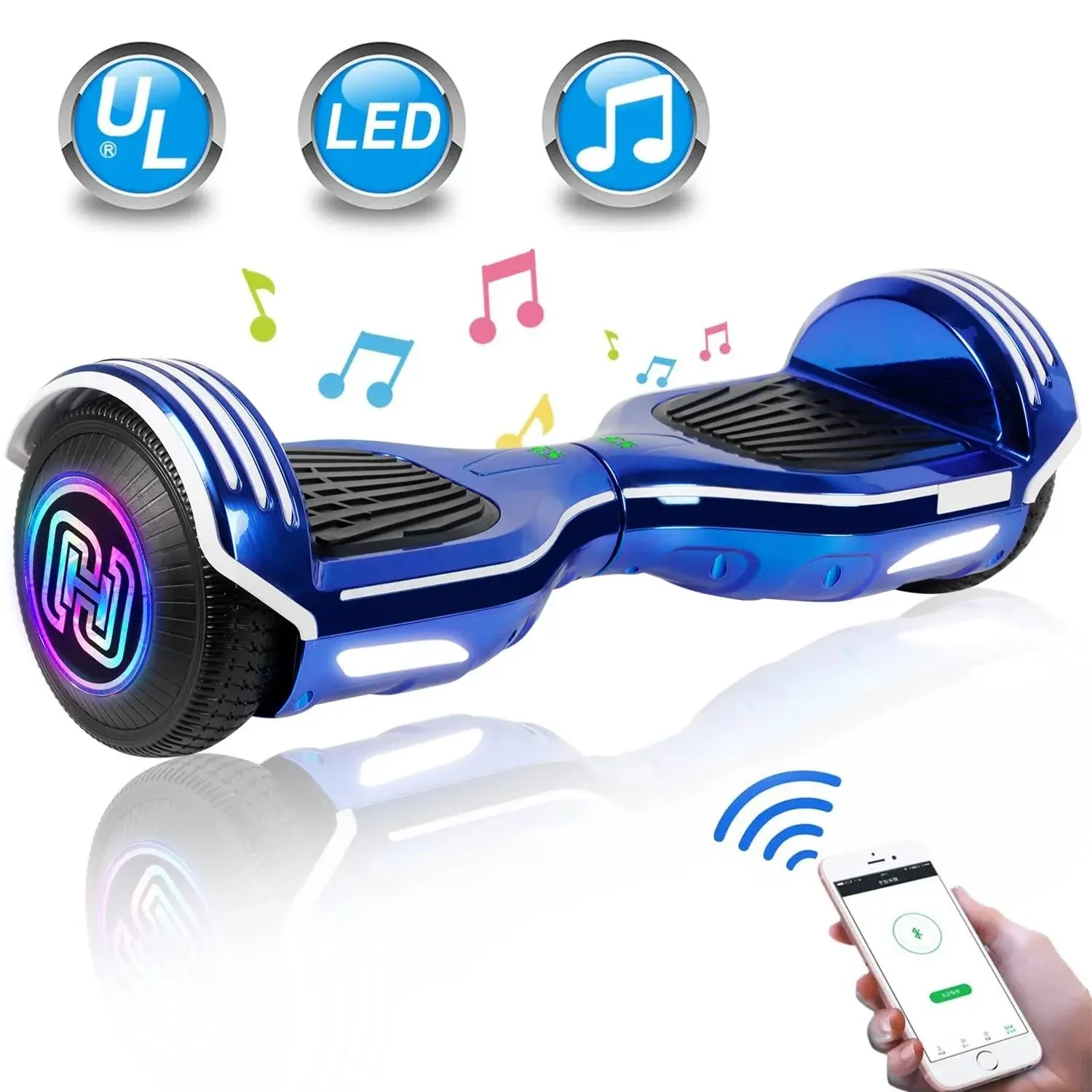 Lieagle Hoverboard with Bluetooth Speaker 6.5 Two Wheels Colorful Flash Self Balancing Scooter, Blue