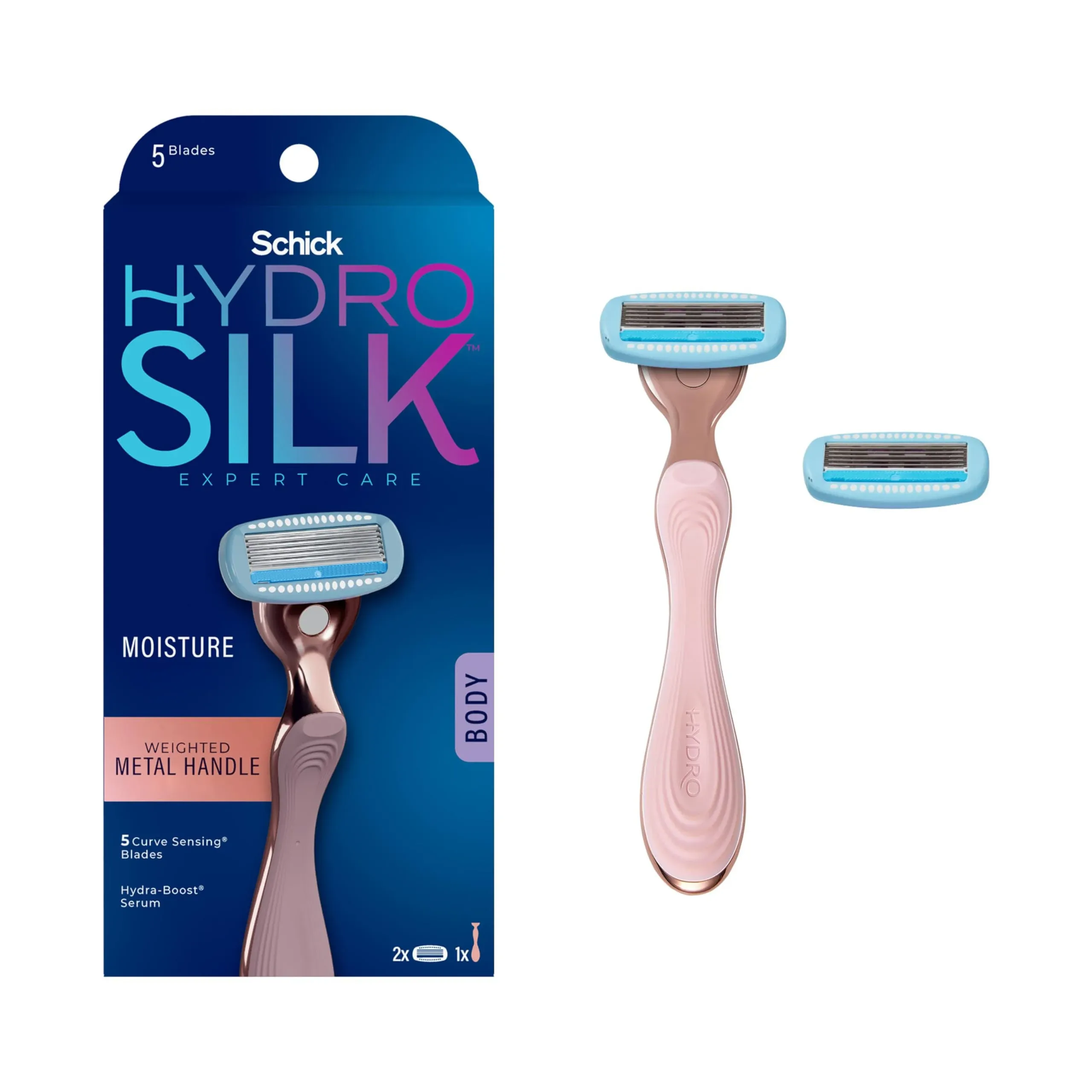 Hydrosilk Hydro Rose Gold Metal Handle Women's Razor and 2 Refills