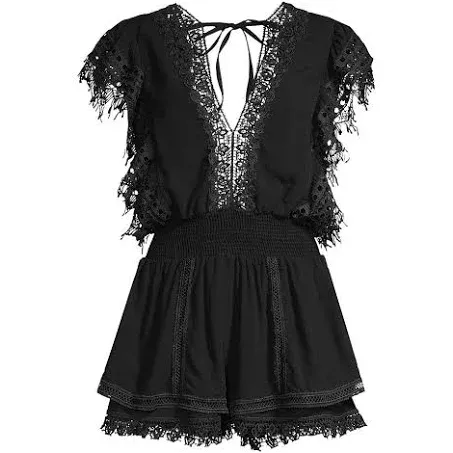 Peixoto Women's Raja Lace Trim Romper - Black - Size Xs