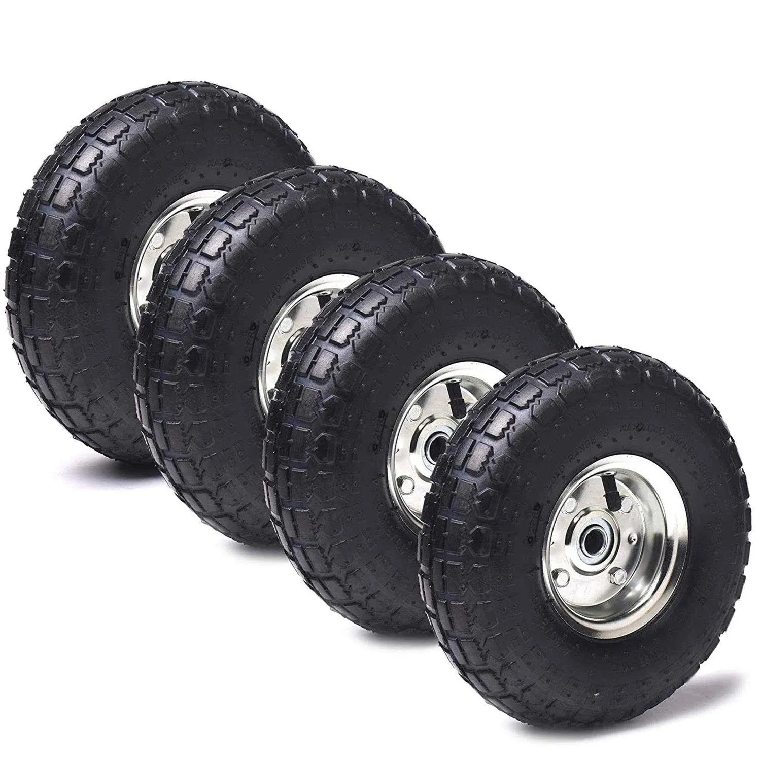 (4 Pack) 10&#034; Heavy-Duty Tire Wheel - 4.10/3.50-4&#034; for Hand Trucks Gorilla Cart