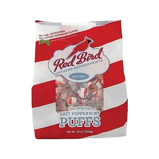 Red Bird Soft Peppermint Puffs, 18 oz Bucket of Individually Wrapped Candy, Non-GMO Verified, Kosher