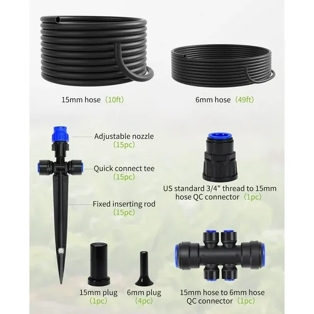 HIRALIY 50FT Garden Watering System, Drip Irrigation Kits for Plants, New Quick Connector, Blank Distribution Tubing, Saving Water Automatic Irrigation Equipment for Patio Lawn