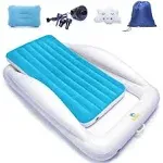 Sleepah Inflatable Toddler Travel Bed Portable Air Mattress Set High Safety Bed Rails Includes Pump, Case, Pillow & Plush Toy - Blue