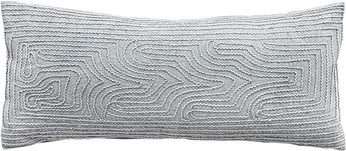 Sage Green Embroidered Cotton Lumbar Pillow