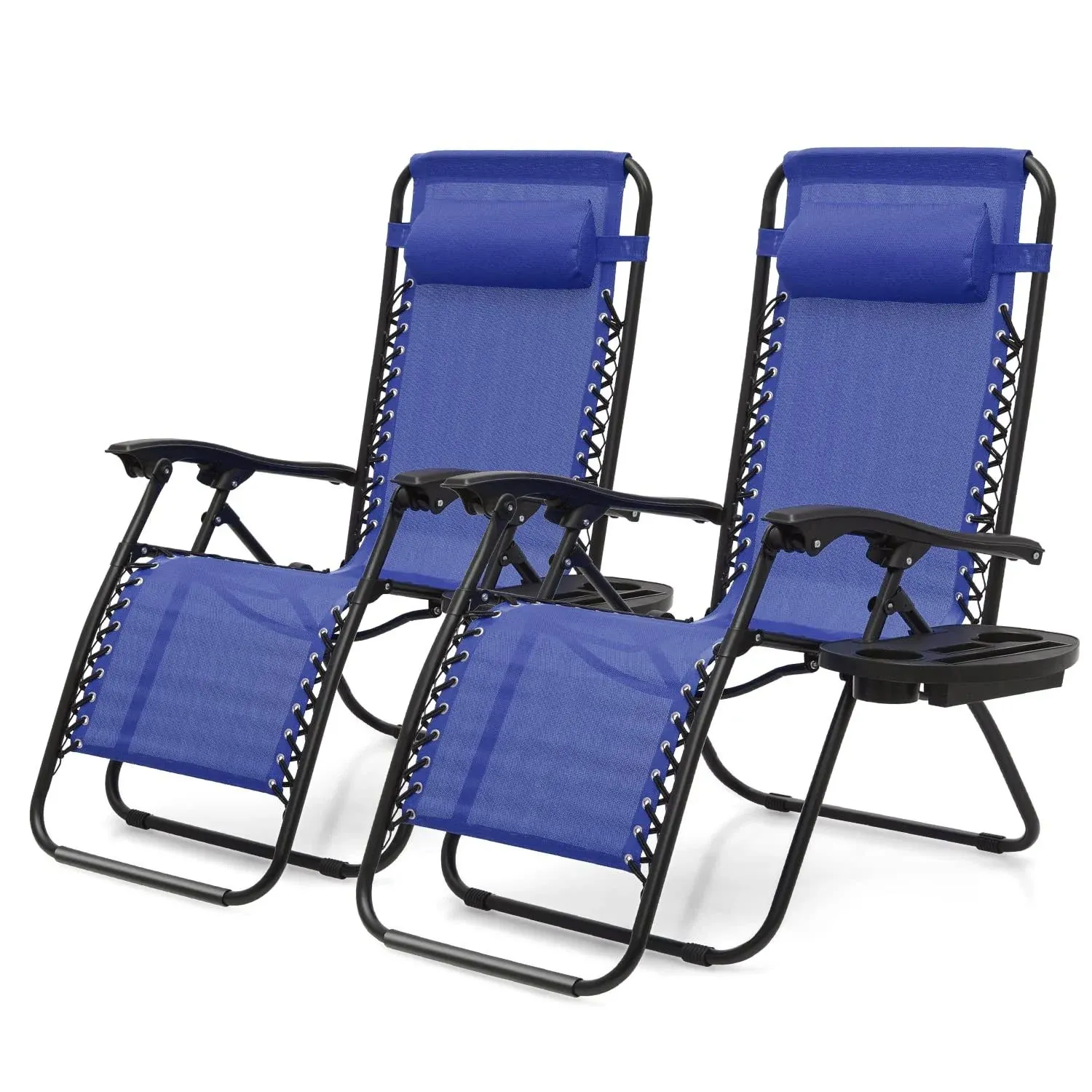 2 PCS Blue Zero Gravity Chair Folding Outdoor Patio Recliner Chaise w/Cup Holder