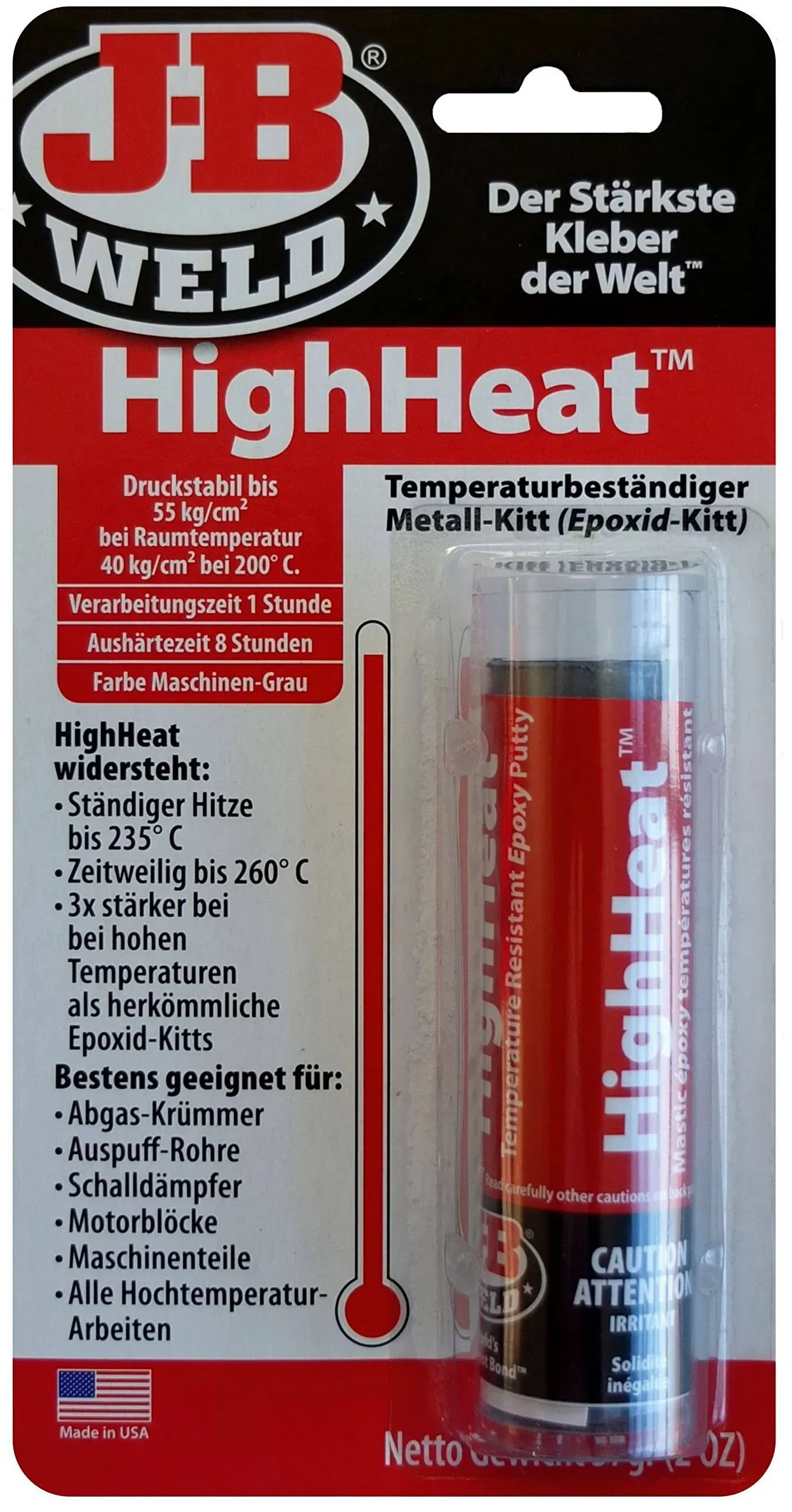 J-B Weld 8297-DEU HighHeat, Heat-Resistant Epoxy Metal Putty for All High Temperature Jobs, Gray, One Size