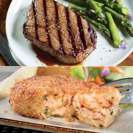 Top Sirloin and Crab Cakes