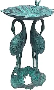 Oakland Living 5608-GBK Cast Aluminum 30-in Twin Crane Black Patina Bird Bath ...