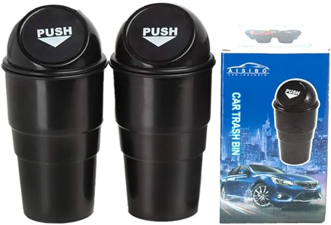 Automotive Cup Holder Trash Can, Auto Mini Car Garbage Can Vehicle Rubbish Bins with Lid for Car Office Home Bedroom (2 Pack, Black)