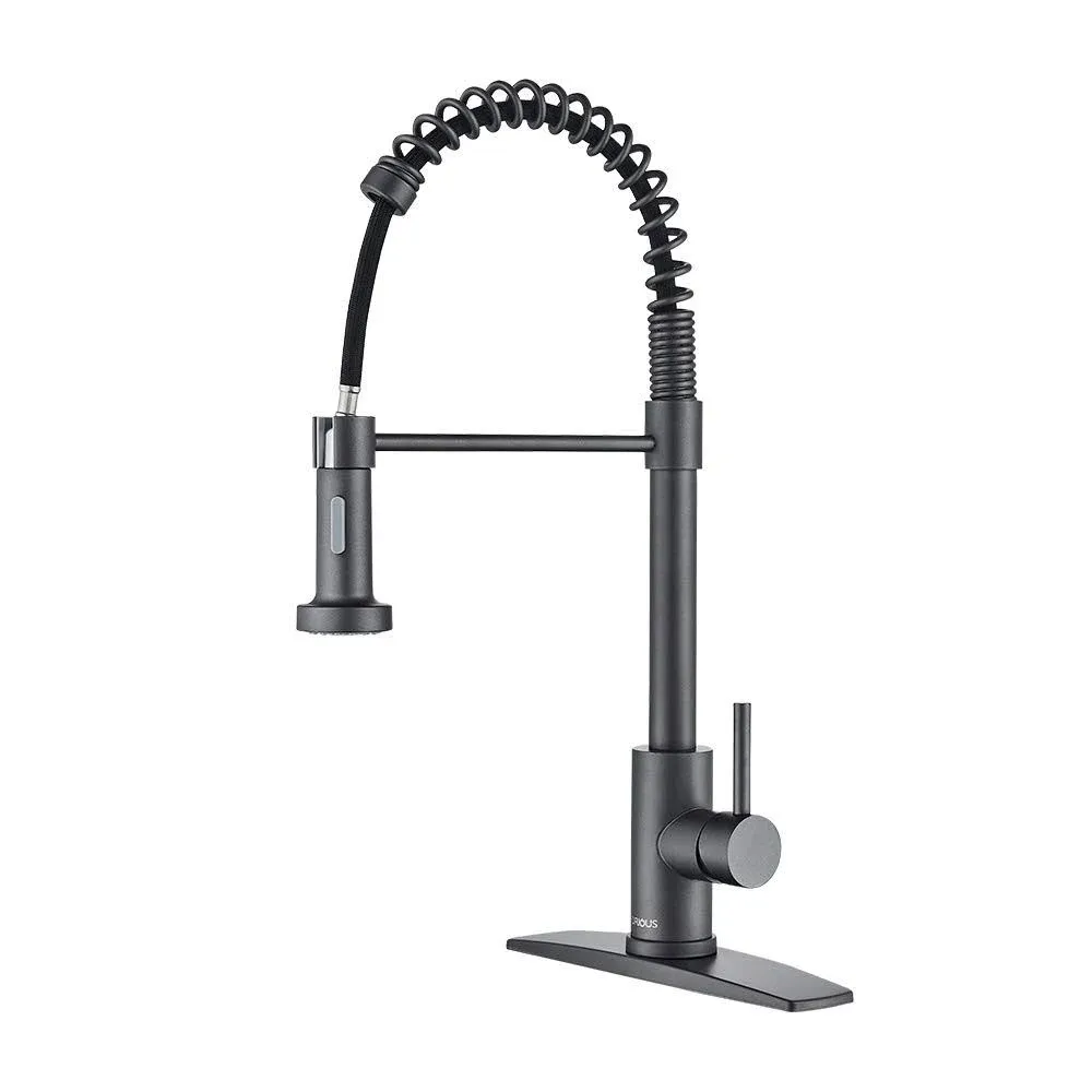 FORIOUS Kitchen Sink Faucet, Grey Kitchen Faucet with Pull Down Sprayer, Commercial Modern Spring Sink Faucet, Single Handle Pull Out Kitchen Faucets