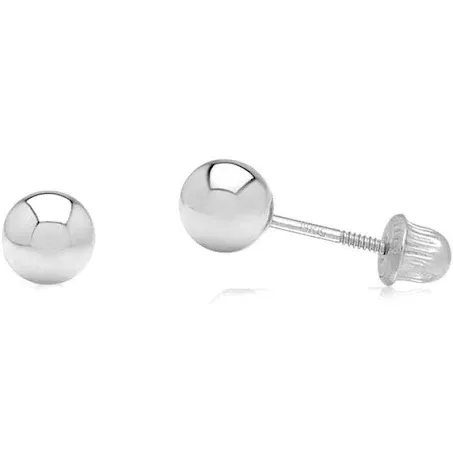 14K White Gold Ball Stud Earrings with Secure and Comfortable Screw Backs 3mm