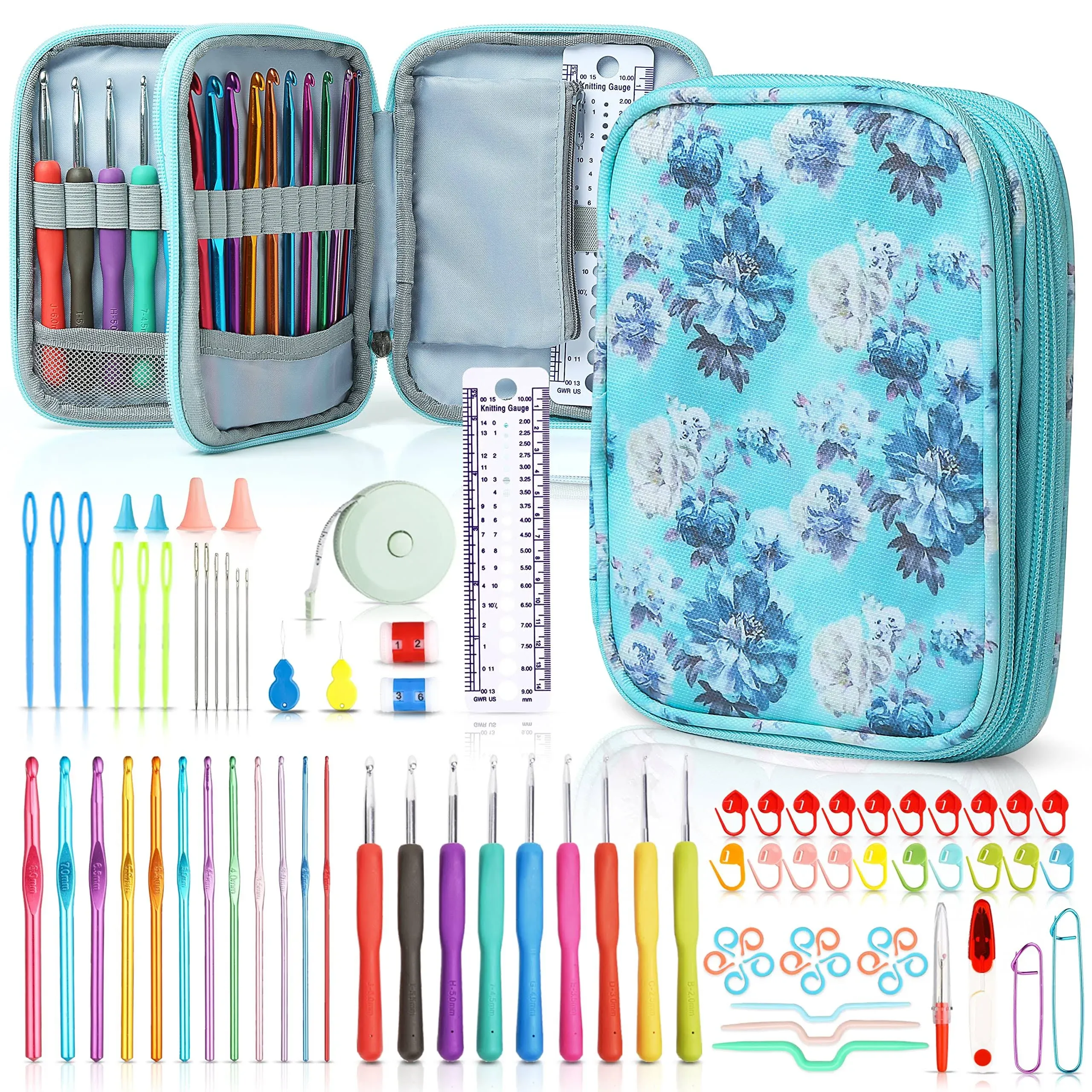 SHAXANO Crochet Hooks Kit with Case, 86-Piece, Ergonomic Crochet Needles Weave Yarn Kits DIY Hand Knitting Art Tools for Beginners and Experienced Crochet Lovers