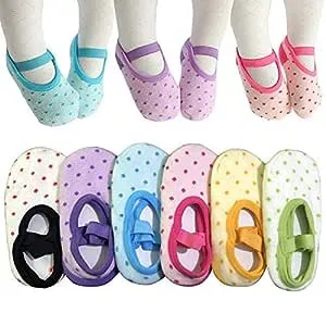 monochef 6 Pairs Toddler Girl Anti Slip Mary Jane Socks Baby Girl Gift No Skid Ballet Socks with Strap No Show Crew Socks for 12-30 Months Walker