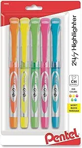 Pentel 24/7 Highlighters, Assorted Ink Colors, Chisel Tip, Assorted Barrel Colors, 5/set