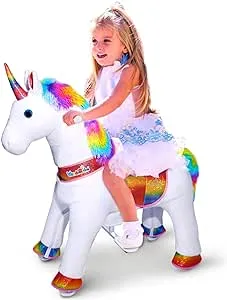 Wonderides Ride on Unicorn Plush Horse Toy for Girls Walking Animal Giddy up Pony Cycle Medium Size 4 for Age 49 36 inch Heigh