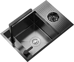 23 Inch Nano Black Hidden Mini Bar/Cafe/RV/Balcony Sink with Up and Down Faucet and Glass Rinser Set(23 * 12.6 * 8.3 INCH)