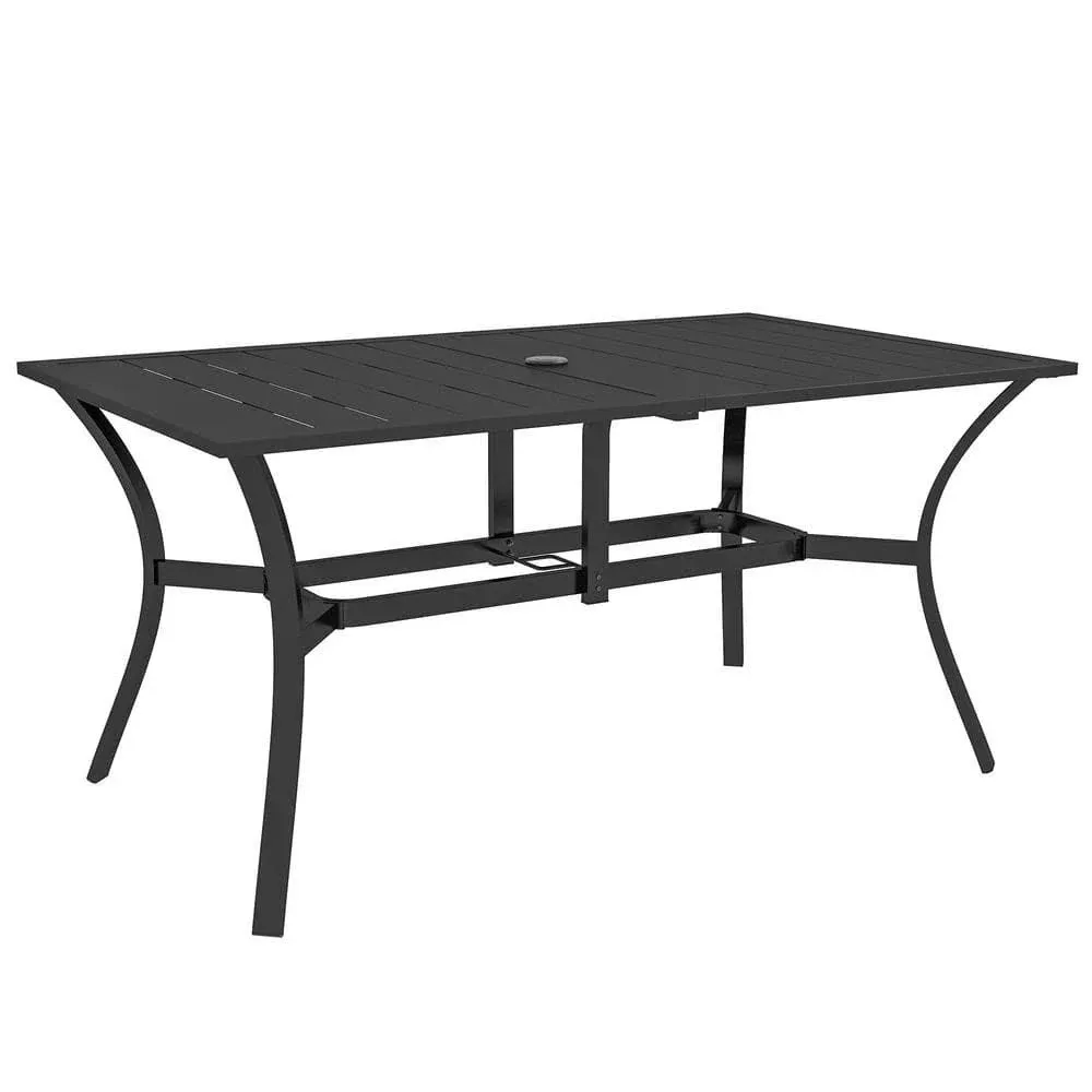 Outsunny Rectangle Outdoor Dining Table for 6 People, Steel Rectangular Patio Table with Umbrella Hole, Steel Frame - Black