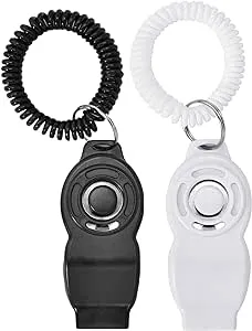 Dog Training Clickers and Whistle in One, Consistent Positive Reinforcement for Puppies, Fix Undesired Behaviors, Pet Training Clicker for Dog Cats Puppy Birds Horses, 2-Pack(White + Black)