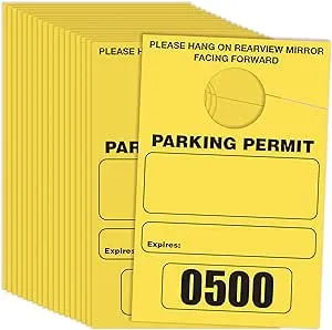 Better Office Products Yellow Parking Permit Hang Tags, 500 Pack, Temporary Parking Passes, Bulk Pack, Custom Passes Numbered 1-500, 3.15" x 4.75" Placards for Rearview Mirror