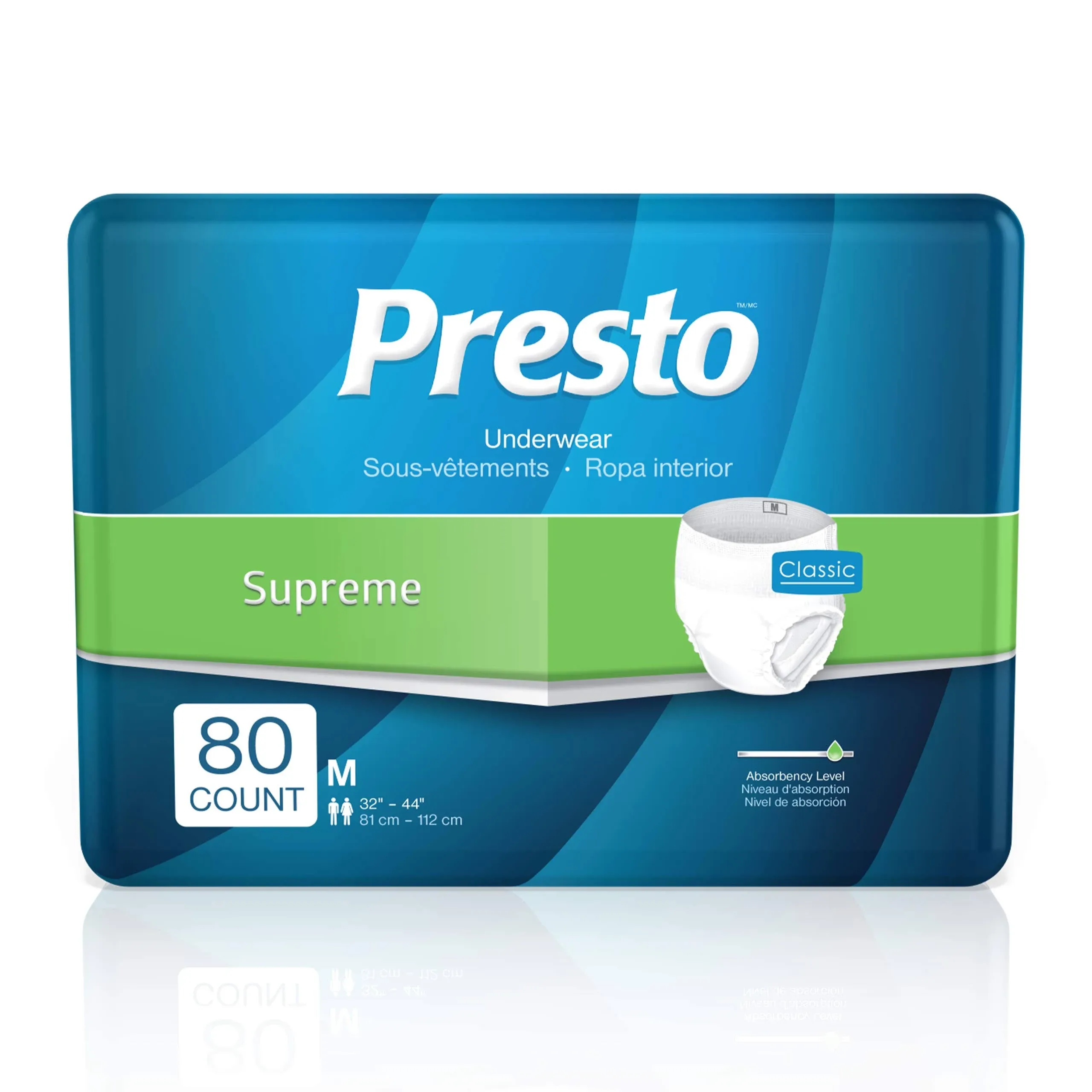 Presto Supreme Breathable Incontinence Underwear for Women and Men - Disposable, Odor Eliminator, Medium - 80 ct (4 Bags of 20)