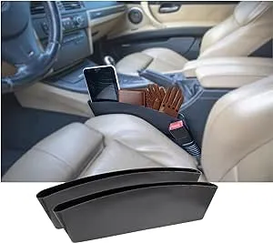 Universal Car Seat Gap Catcher Organizer & Pocket Catcher Caddy - Space Saving Car Seat Gap Filler Stop Items from Falling Between Console and Seat - Car Crevice Storage Box - Black  2PC