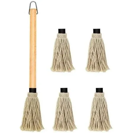 Handreed 18 Inch Grill Basting Mop Wooden Long Handle with 4 Extra Replacement ...