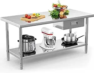 YITAHOME Stainless Steel Table with Drawer, 72&quot; X 24&quot; Work Table with Drawer, Metal Table Prep Table for Home Kitchen Restaurant Garage Warehouse