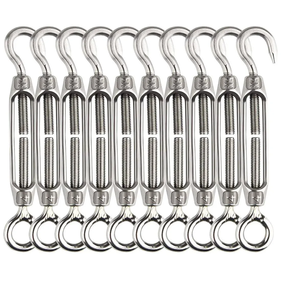 Turnbuckle Lsqurel 10pcs 304 Stainless Steel Turnbuckle Hook and Eye Heavy Duty M4 M6 M8 M10 Tensioner Adjustable Shade Sail Hardware for Tightening